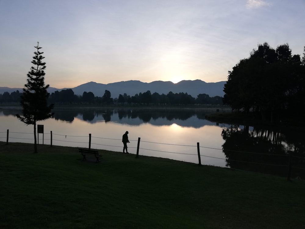 silhouette of person near body of water