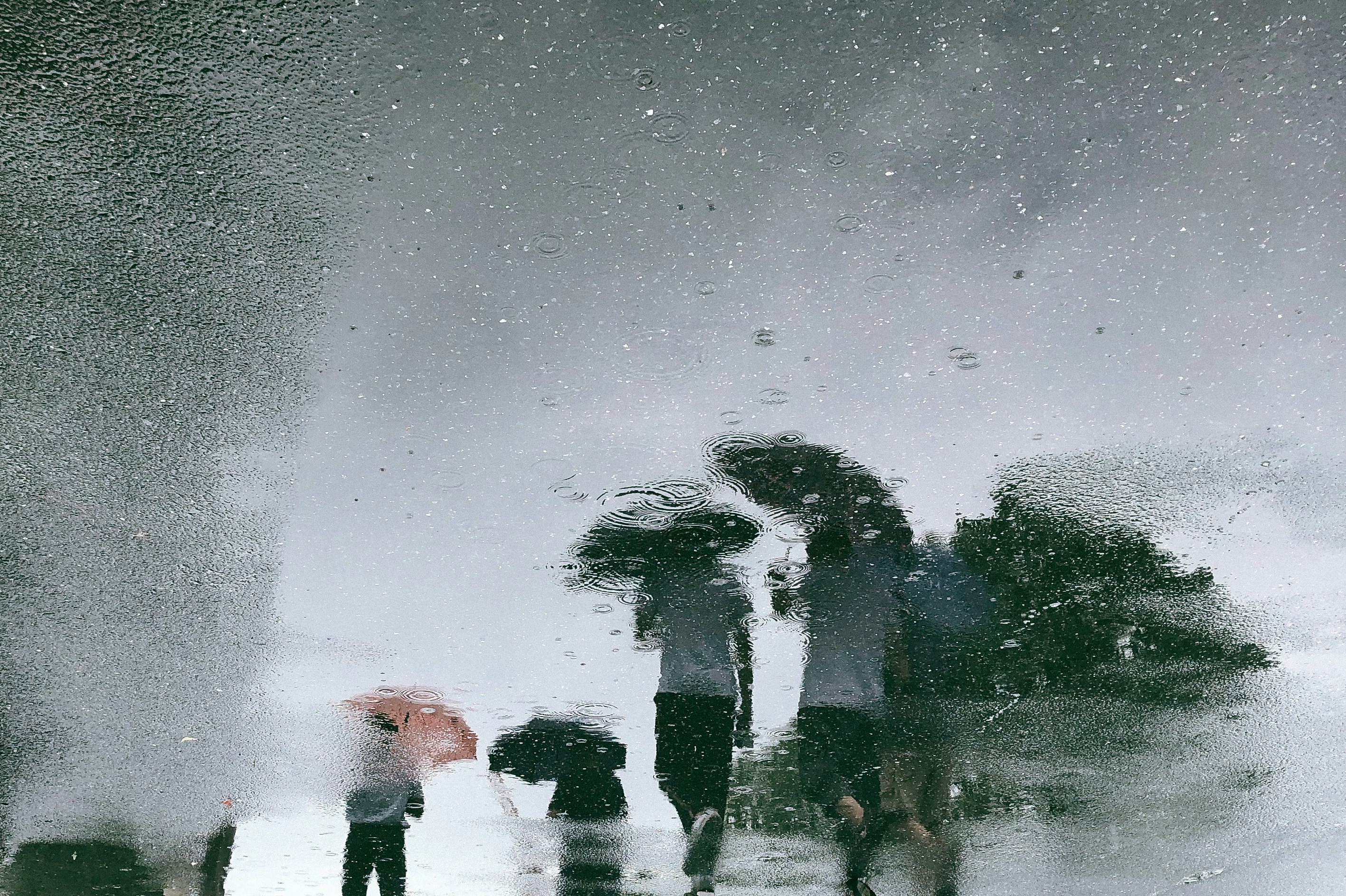 glass moist photo of people walking on street