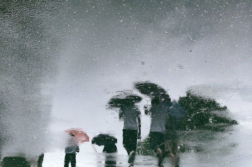 glass moist photo of people walking on street