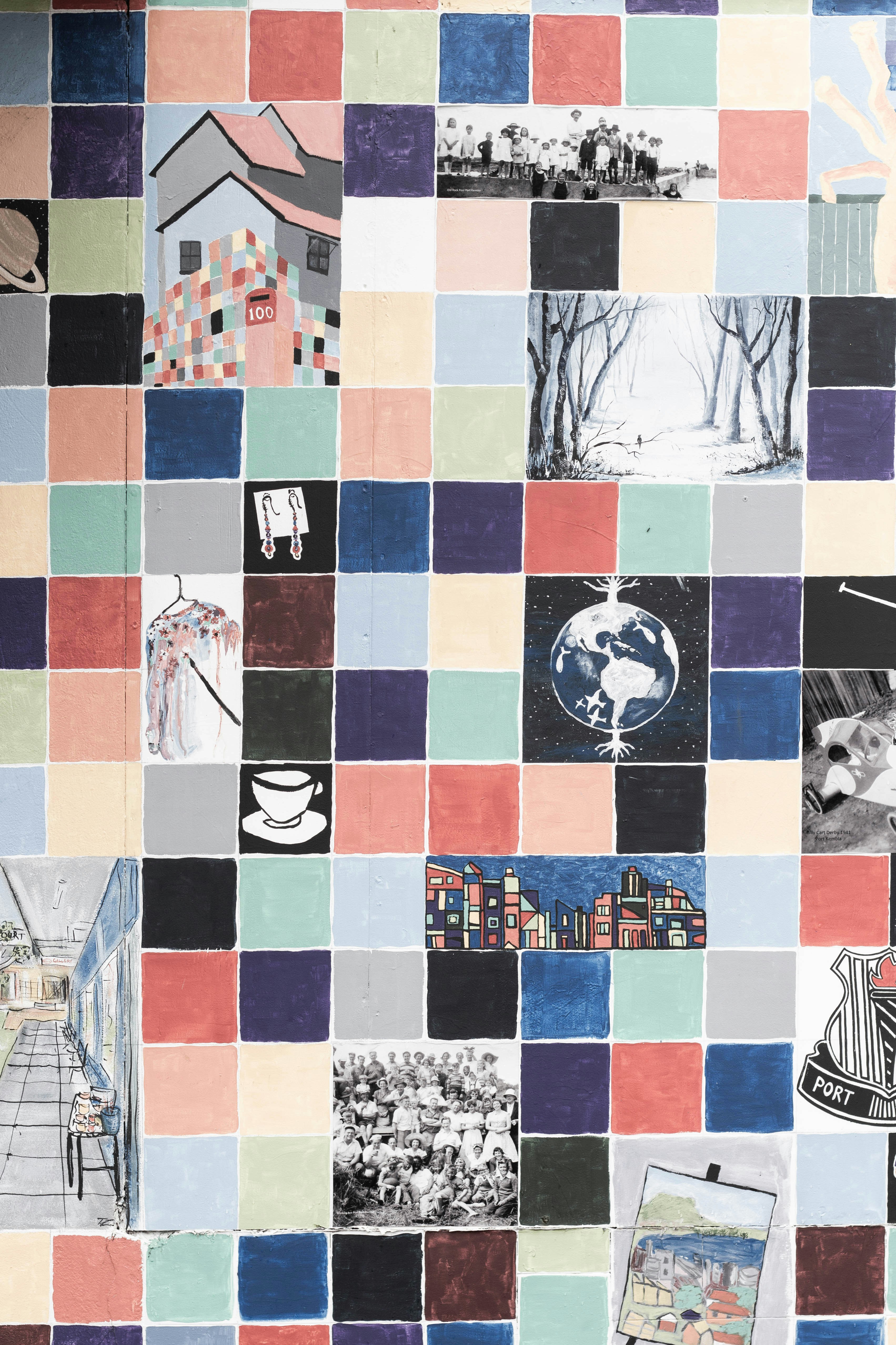 white, blue, and pink canvas painting