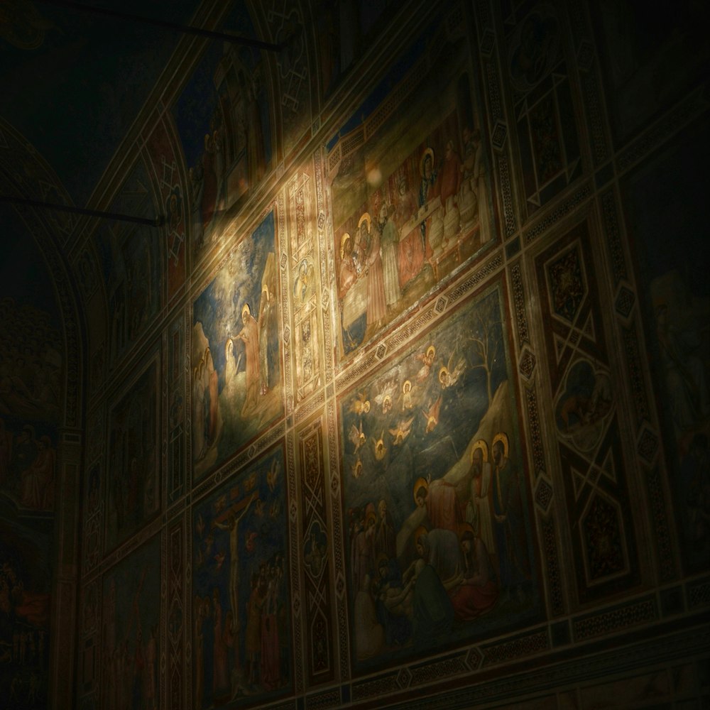 a church with a painting on the wall