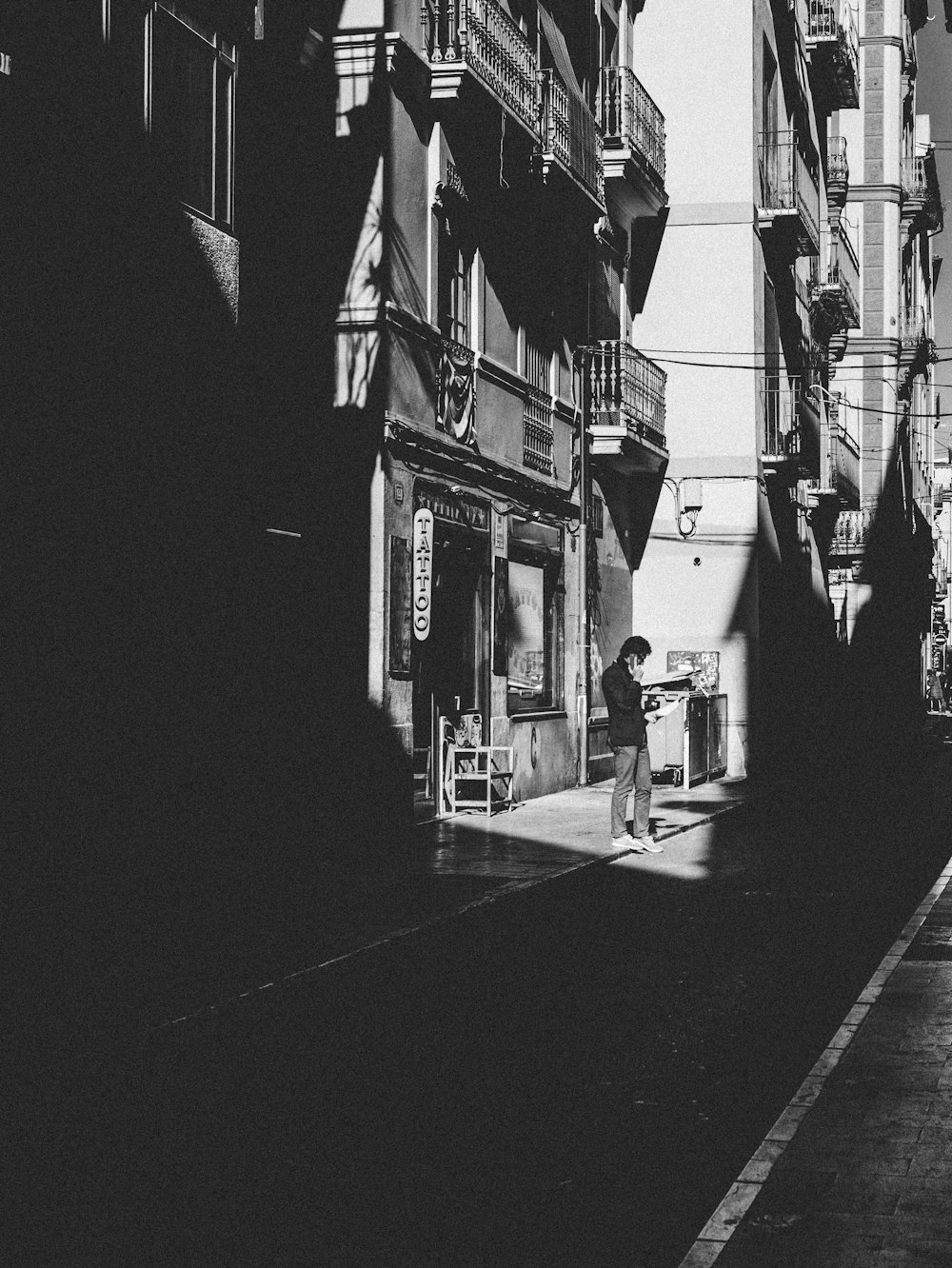 person standing near building