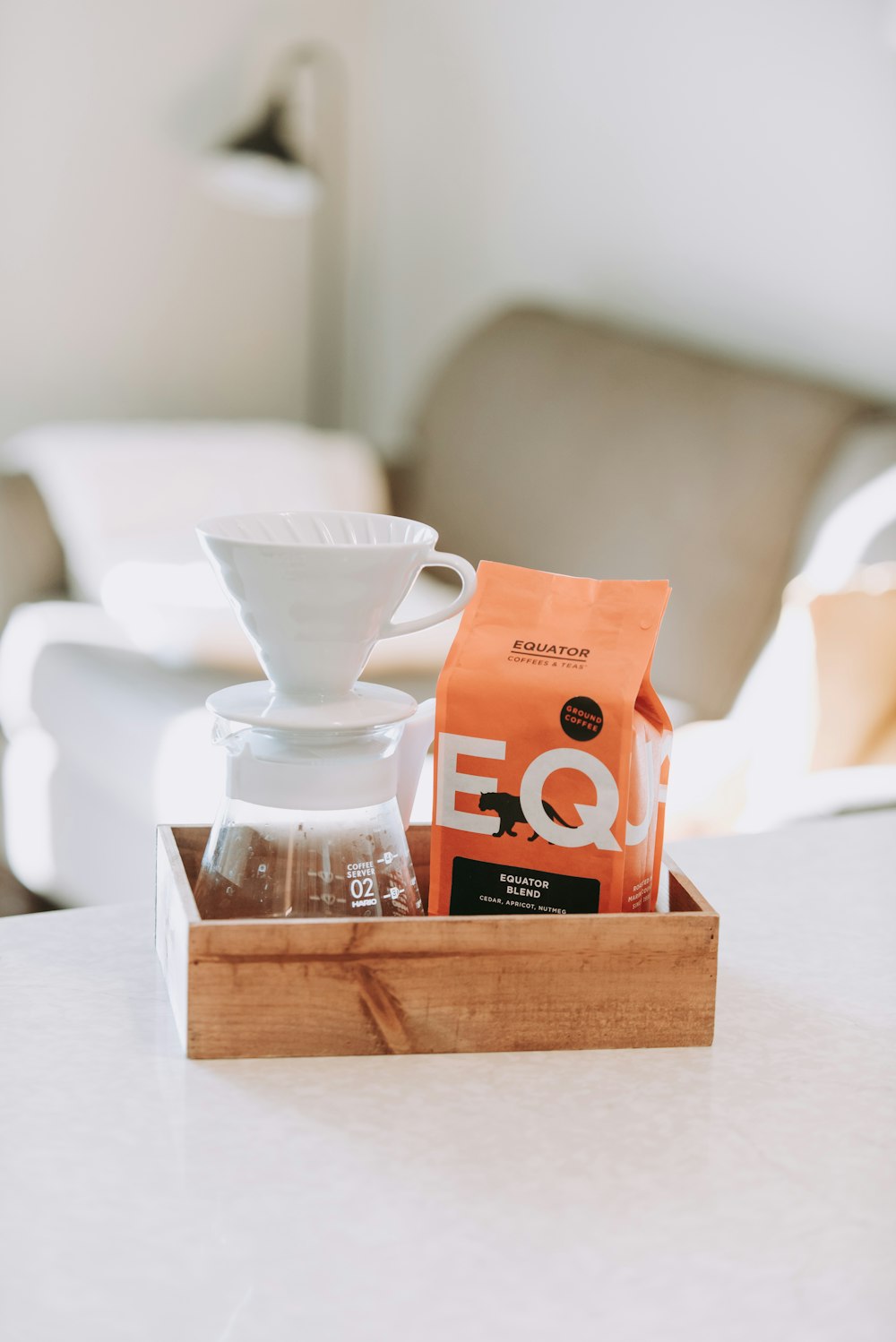 coffee cup and coffee pack on tray