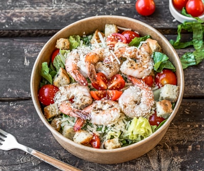 cooked shrimp dish salad google meet background