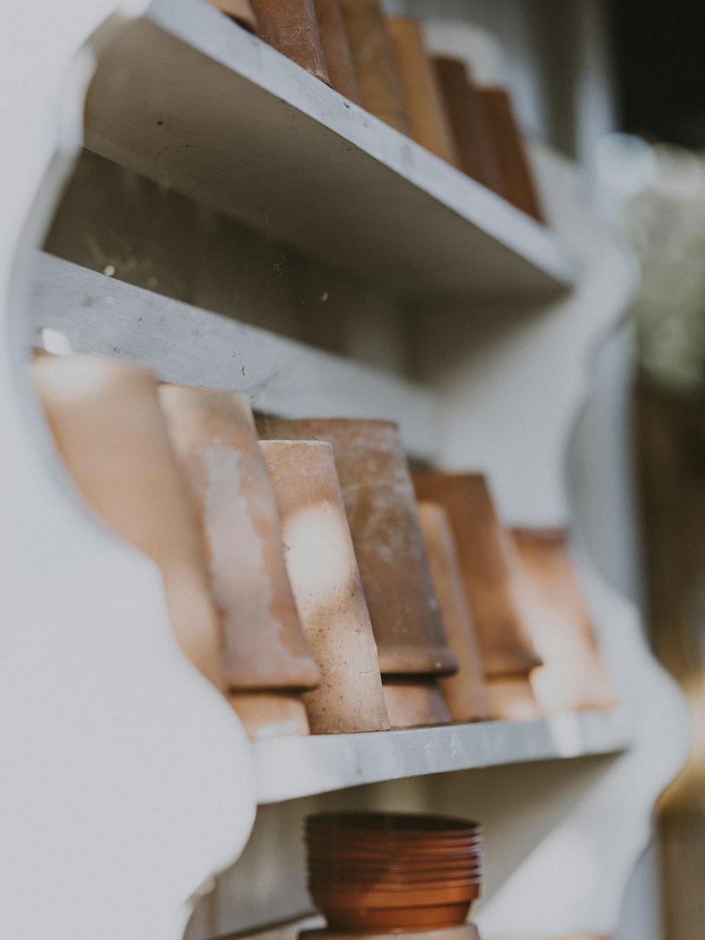 a close up of a shelf with books on it