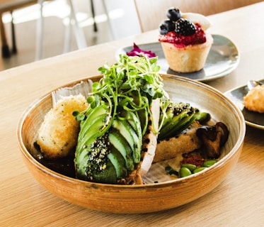 bowl of bread and vegetables