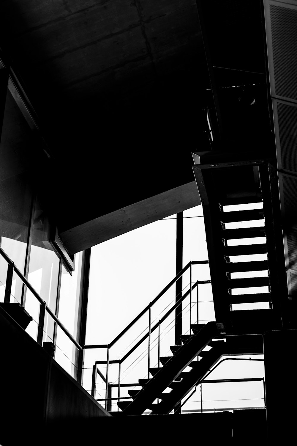 grayscale photography of stairs