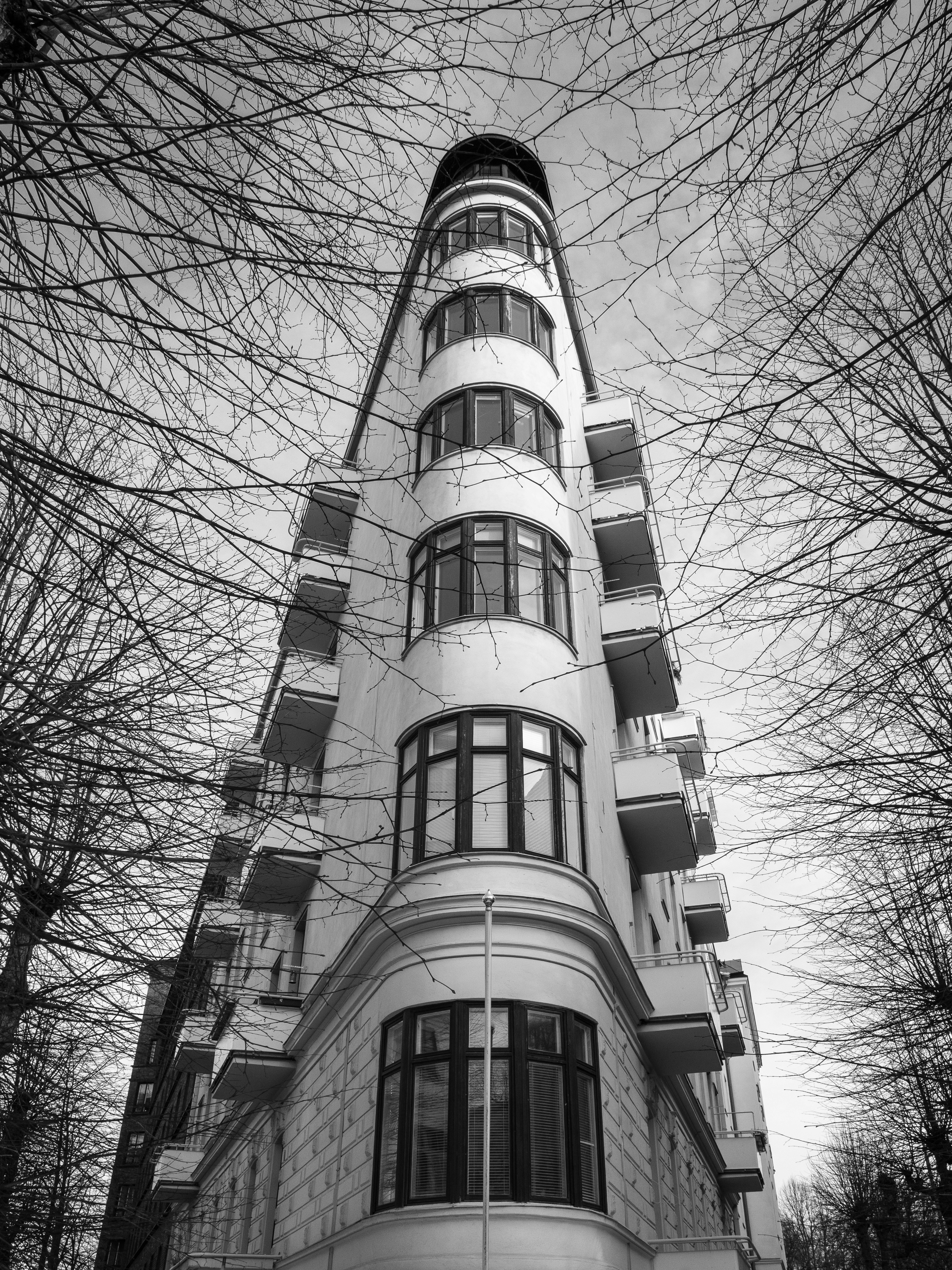 low angle photography of grayscale building