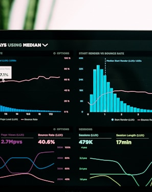 graphs of performance analytics on a laptop screen