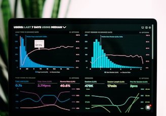 graphs of performance analytics on a laptop screen