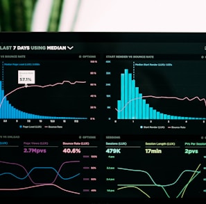 graphs of performance analytics on a laptop screen