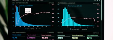 graphs of performance analytics on a laptop screen