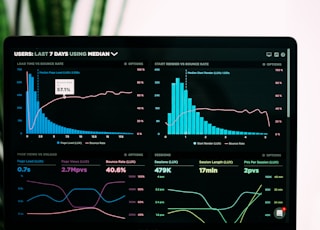 graphs of performance analytics on a laptop screen