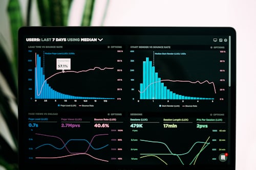 Imagem de gráficos num ecrã, como se estivesse a monitorizar o seu crescimento Instagram