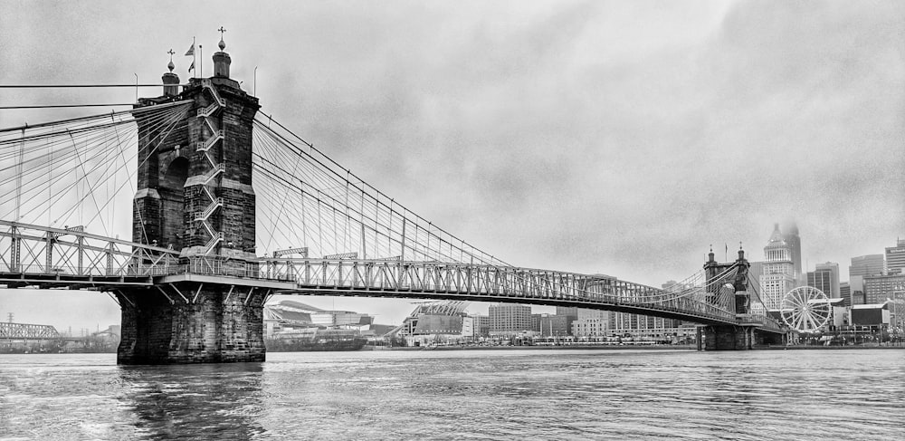 grayscale photo of bridge