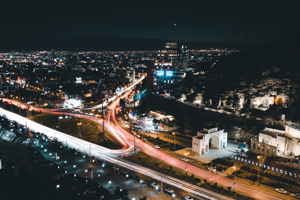 aerial view of city during nighttime