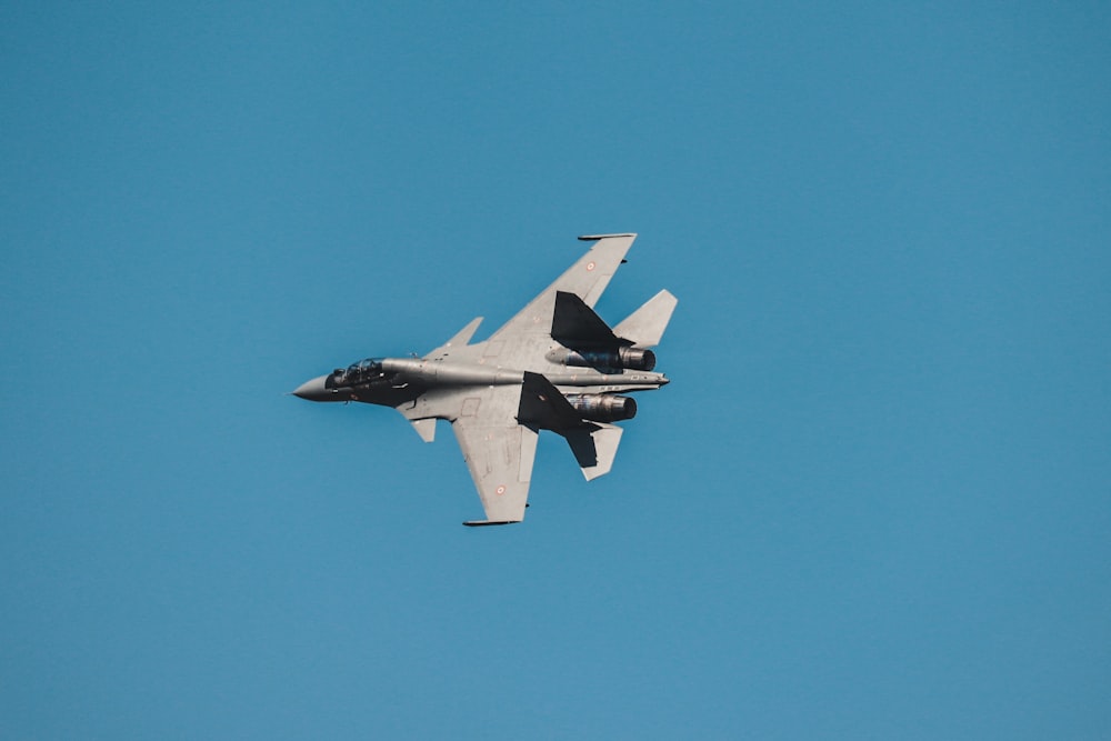 grey fighter jet under blue sky