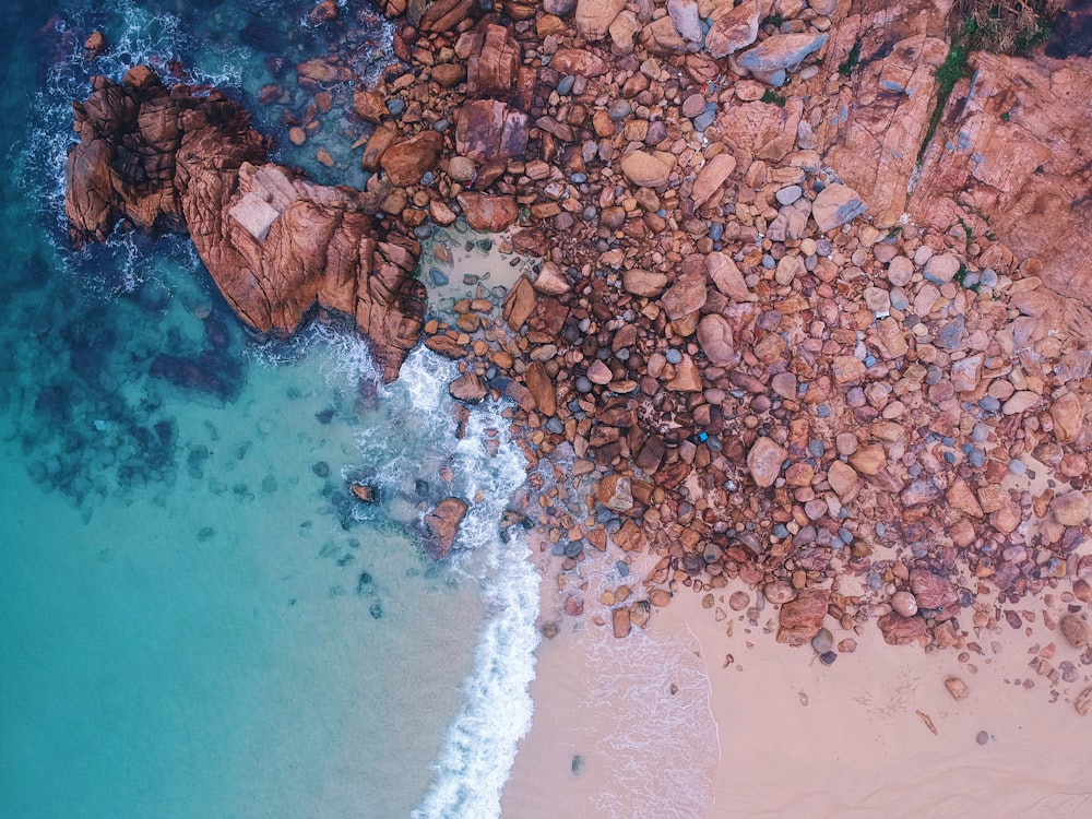 aerial photography of brown rock formation