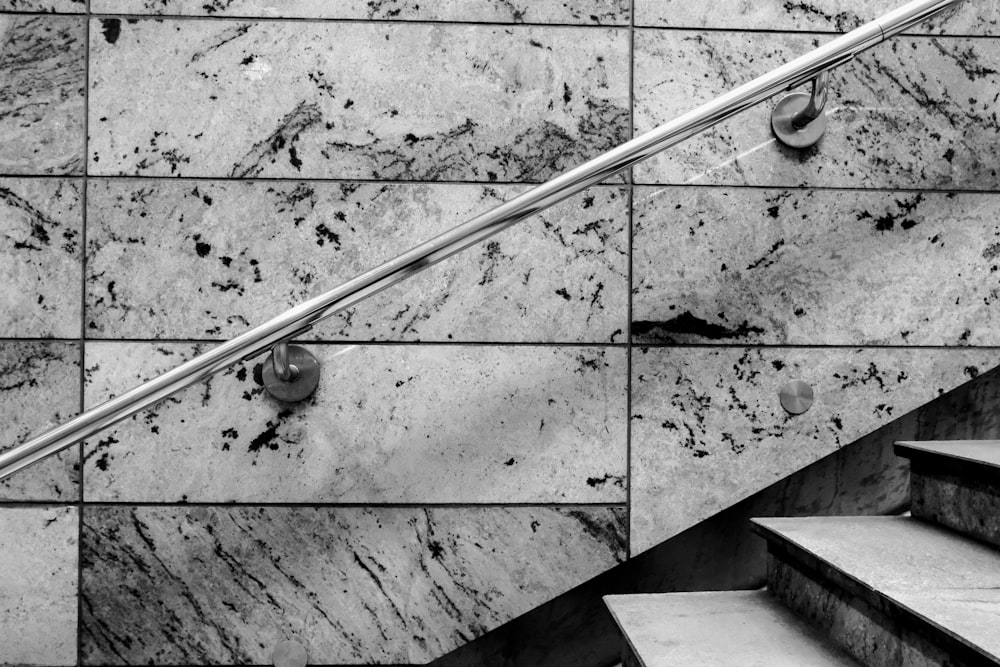 Gray Marble Wall With Stainless Steel Railing At Stairs Photo