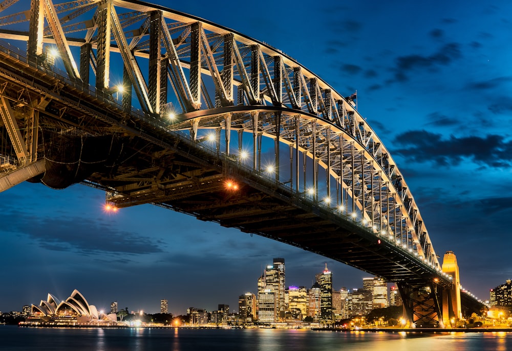 brown lighted bridge during night time