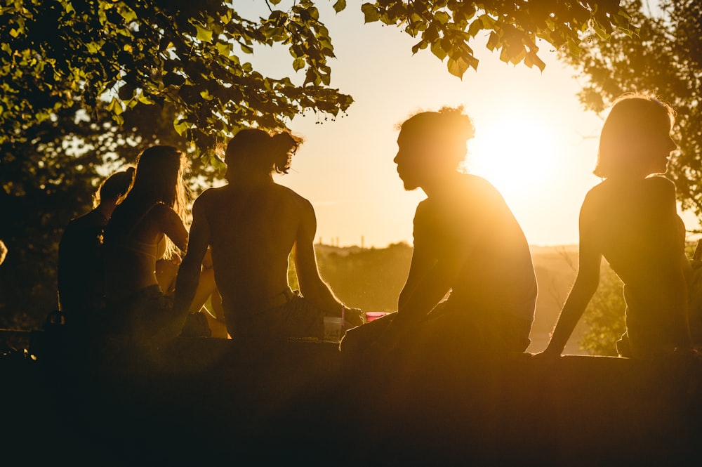 silhouette photography group of person sitting