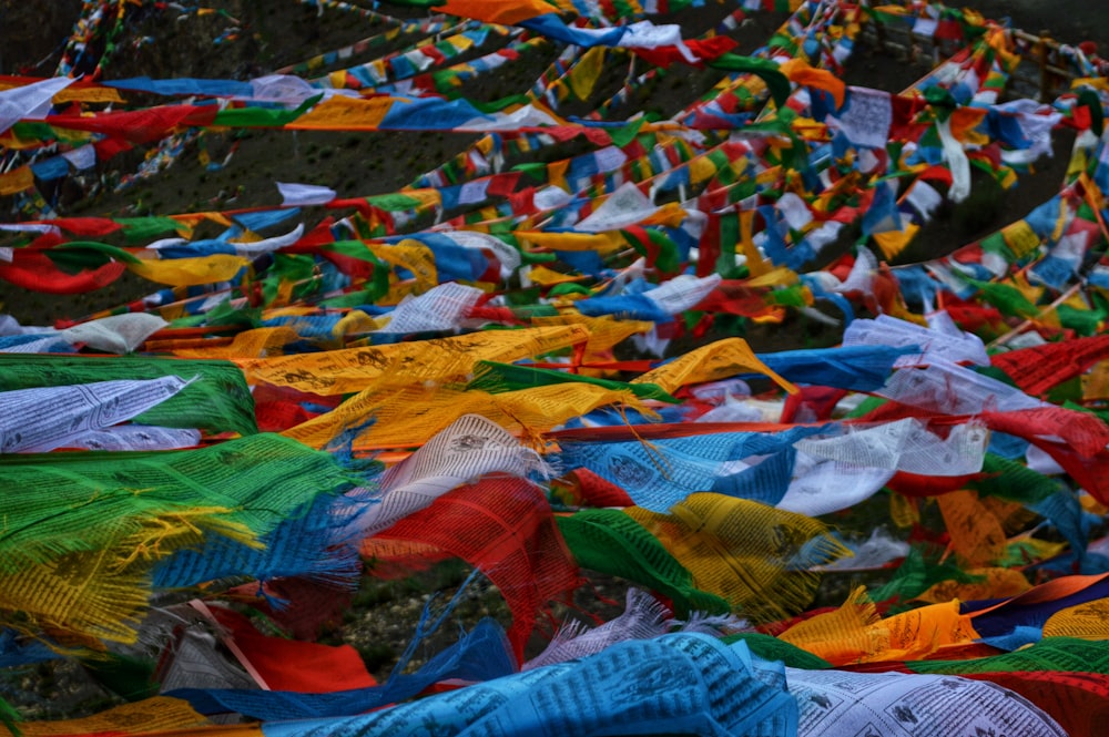 multicolored knit textiles during daytime