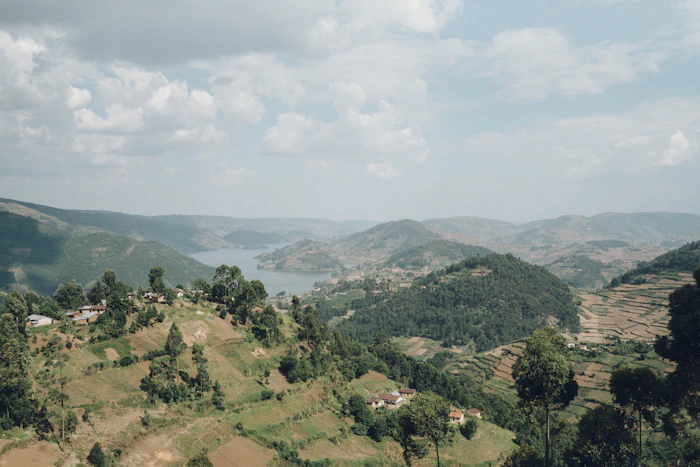 Rolling green hills at Lake Bunyonyi, Uganda