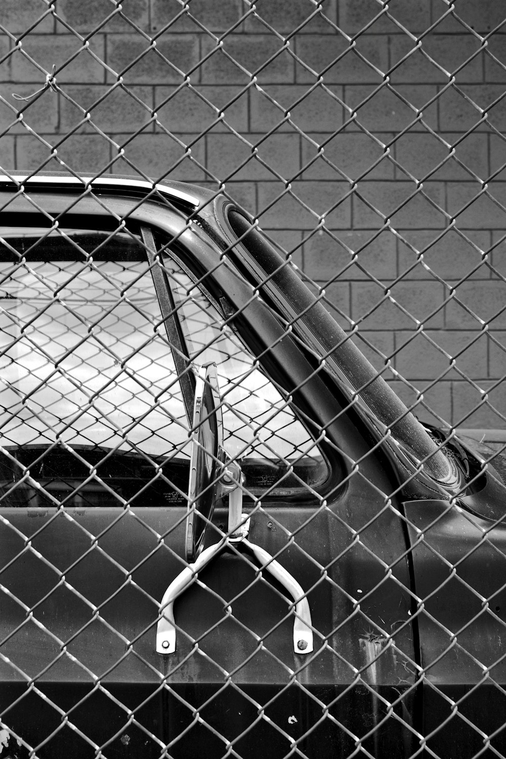 grayscale photography of car