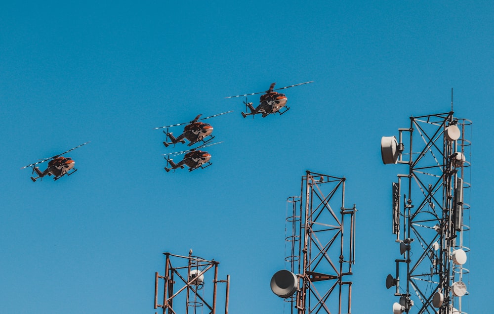 helicopters and signal towers
