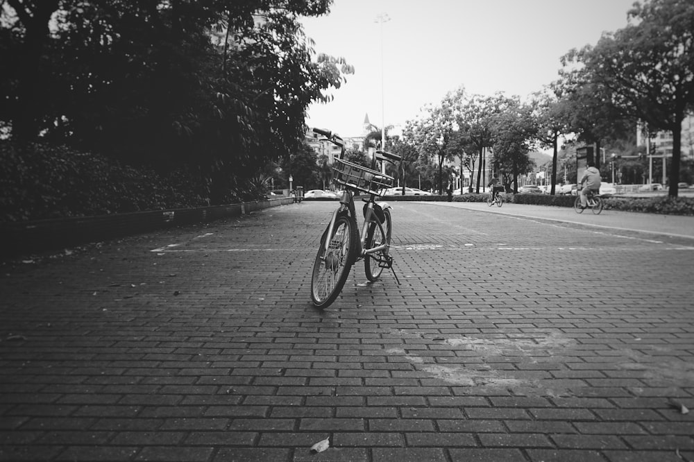 grayscale photography of bicycle