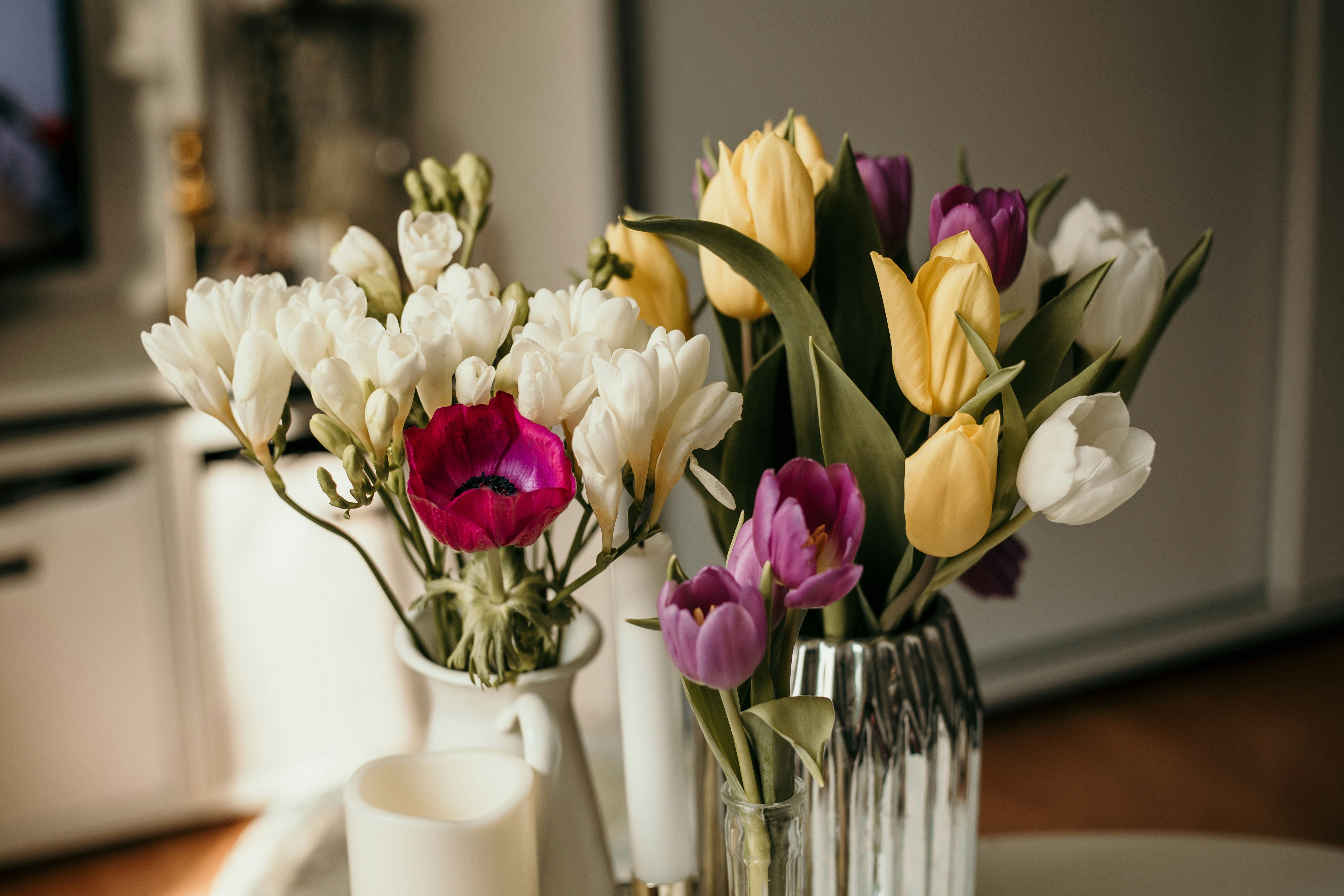 Flowers In Two Vases Inside Room Photo Free Plant Image On Unsplash