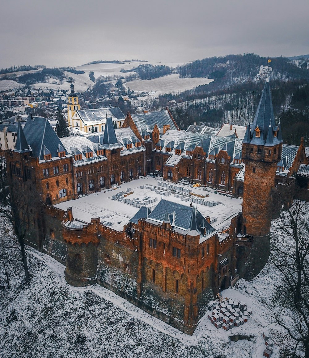 aerial photography of brown castle