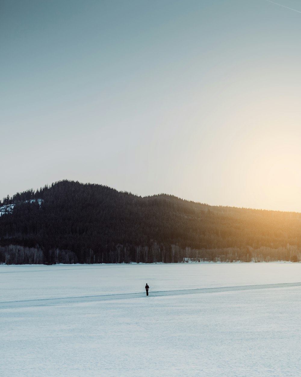 person standing on snow field