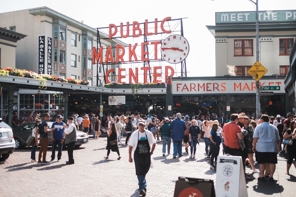 people walking on public market center