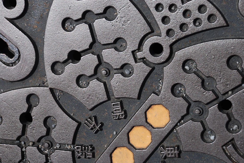 a close up of a metal surface with holes in it