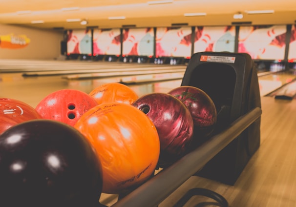 bowling balls on rack