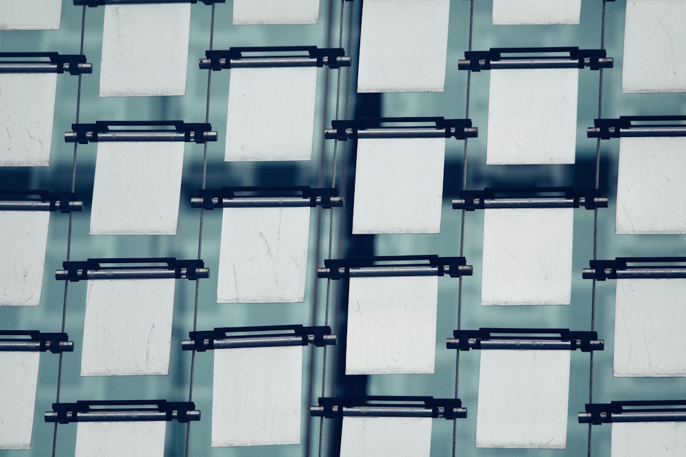 a close up of a wall made of squares and rectangles