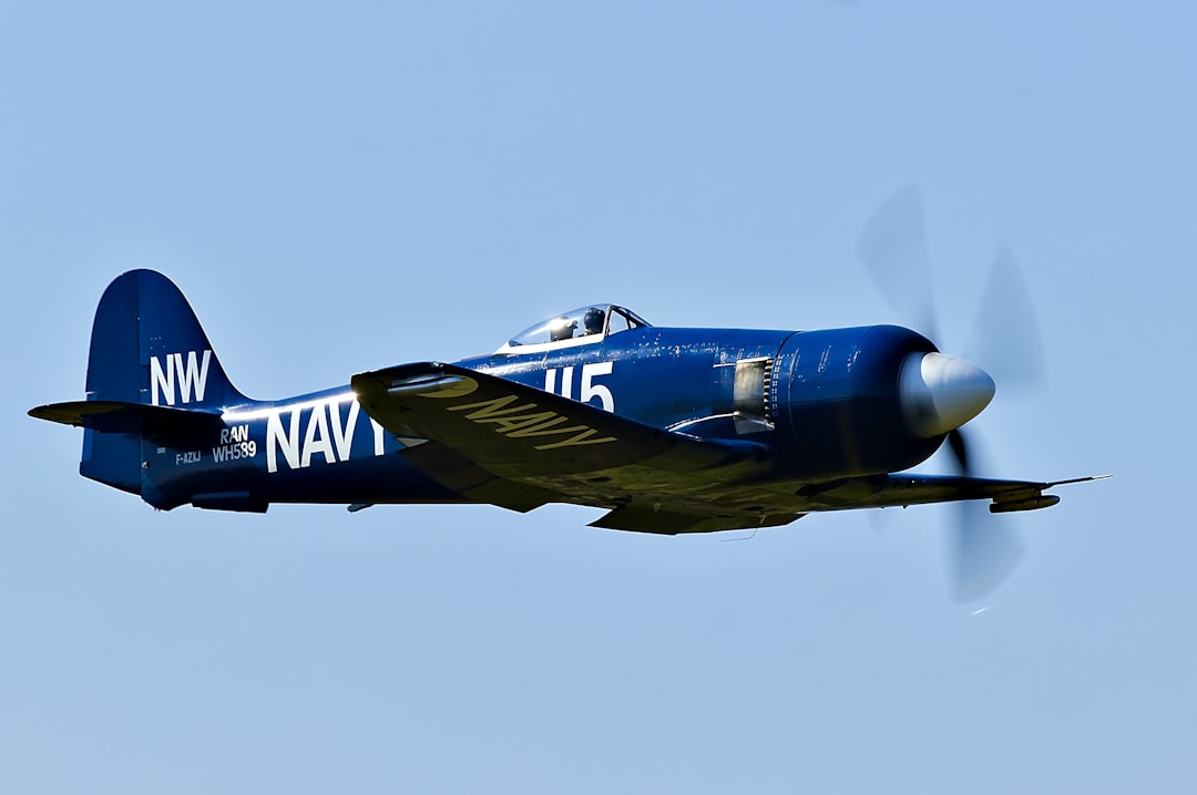 blue navy plane, Hawker Sea Fury pass during La Ferté-Alais airshow