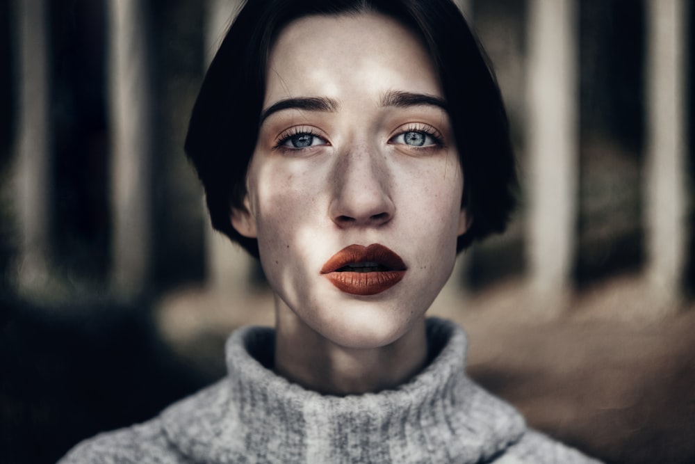 woman in red lipstick