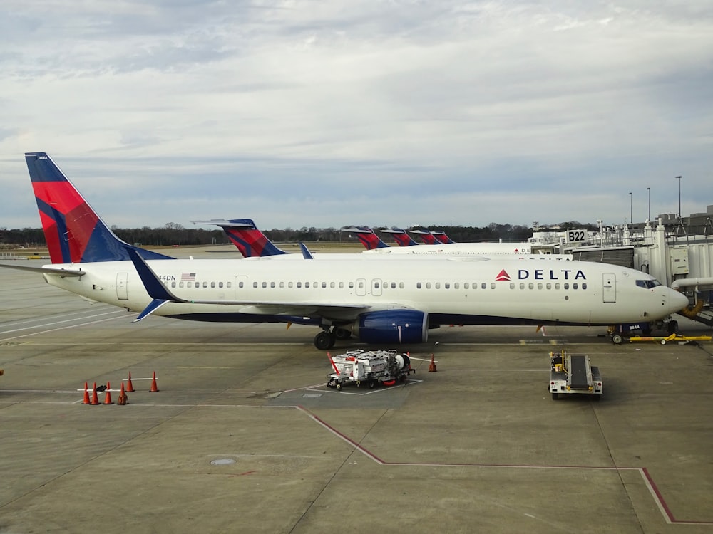 white, red, and blue Delta passenger plane