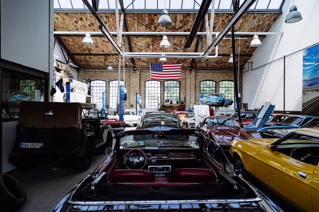 vintage cars inside showroom