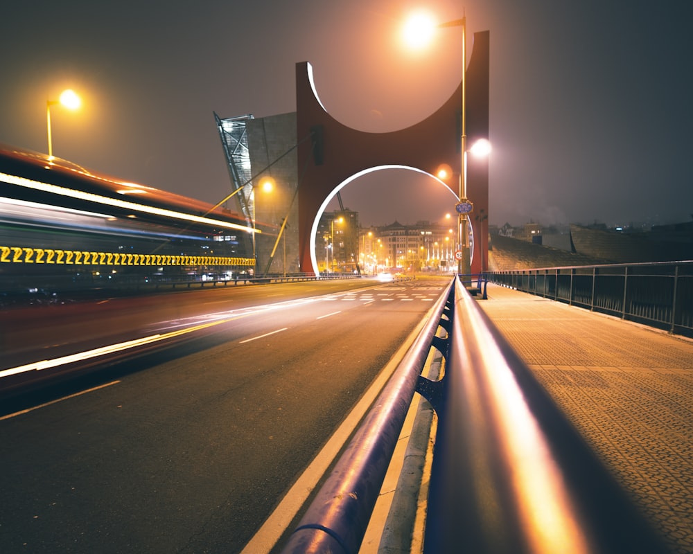 concrete bridge at nighttime