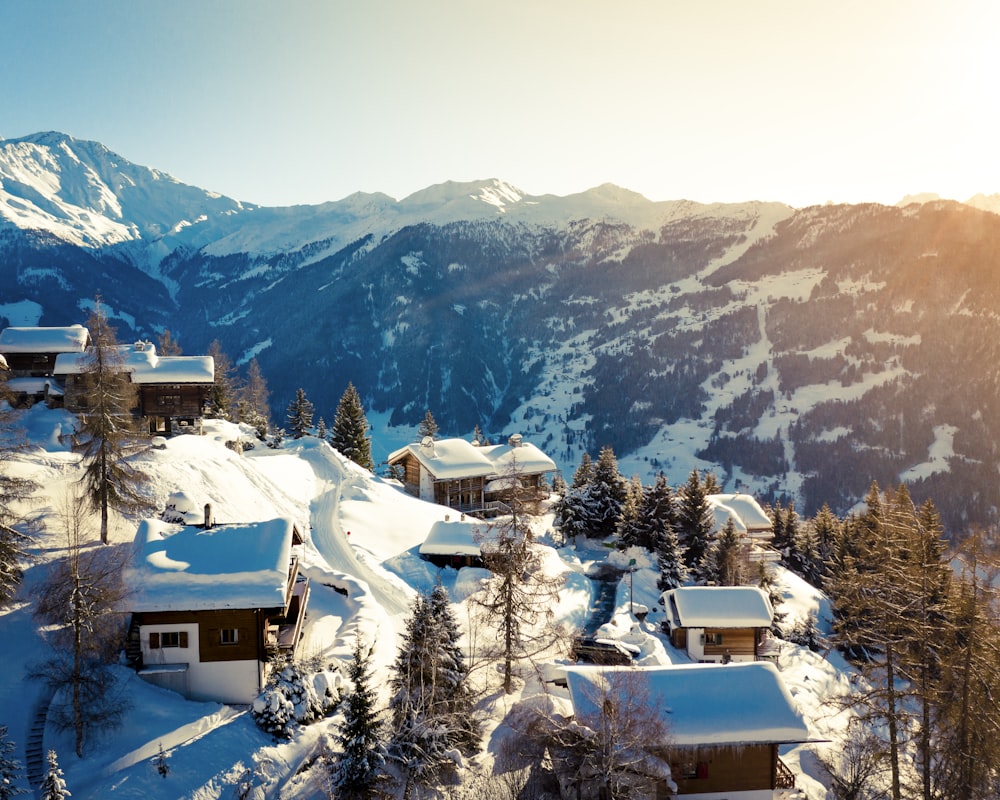 Casas cubiertas de nieve