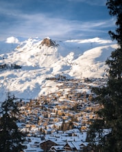 village near snow mountain
