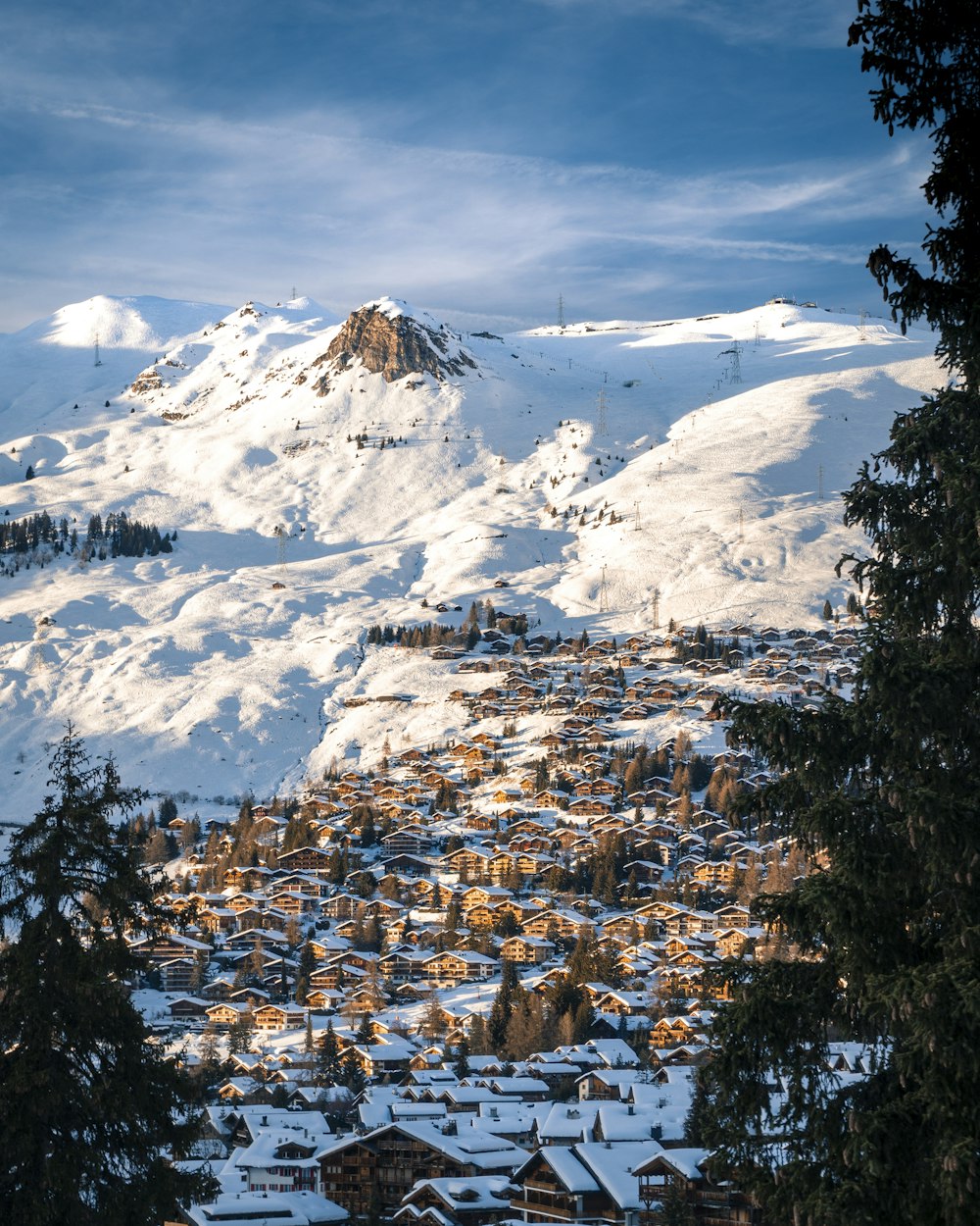 village near snow mountain