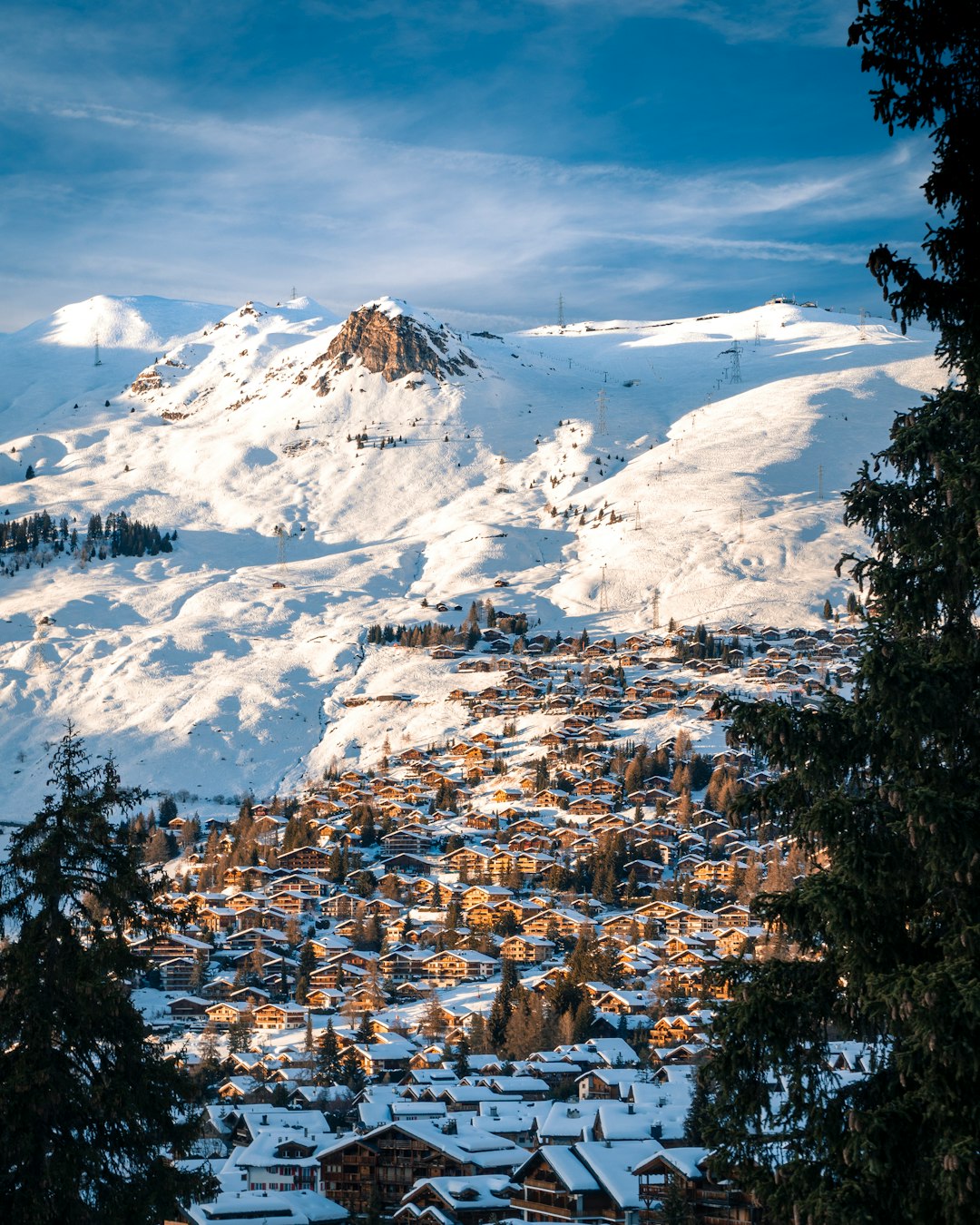 village near snow mountain