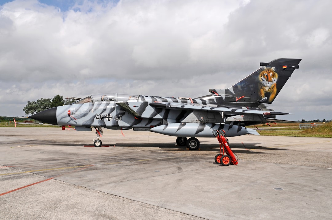 gray fighter jet, Taken at the NATO annual Tiger Meet June 2008<p></figure>Landivisiau Frence Navy Air Base , North west France (Brest Peninsular)</p><p>NATO European “Tiger” squadrons from different countries host the meet at their home bases.</p><p>It is a get together for about 10 days of military exercises.</p><p>This example is a “Tornado” aircraft from the German Air Force.