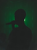 silhouette of person holding microphone