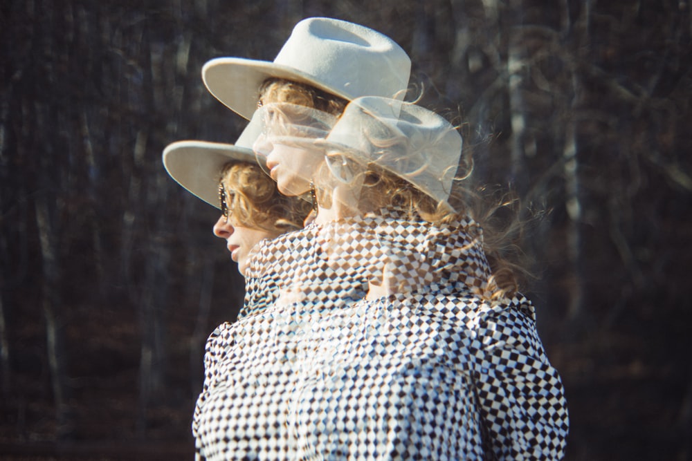 woman wearing black and white checked blouse