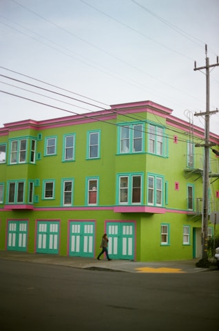A vibrant commercial building freshly painted.